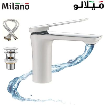 Milano Oxford White Basin Mixer With Click Pop Up Waste