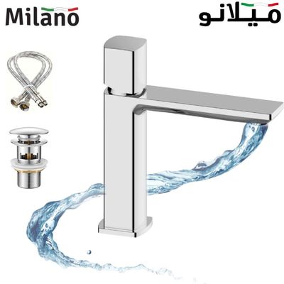 Milano Azzy Basin Mixer Tap with Pop Up Waste & Flexible Pipe