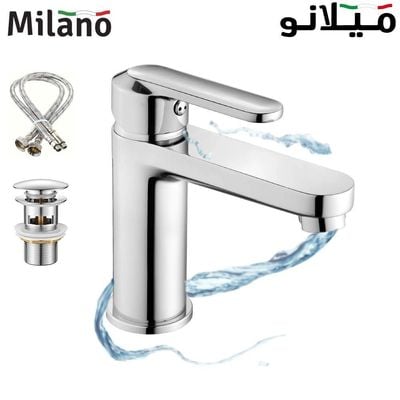 Milano Pia Basin Mixer Tap with Pop Up Waste & Flexible Pipe