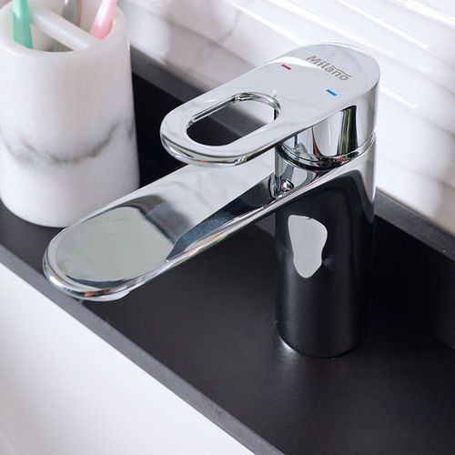 Milano Dito Basin Mixer Tap with Pop Up Waste & Flexible Pipe