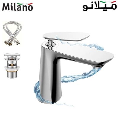 Milano Nero Basin Mixer Tap with Pop Up Waste & Flexible Pipe