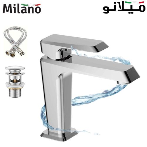 Milano Theo Basin Mixer Tap with Pop Up Waste & Flexible Pipe