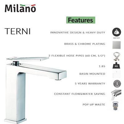 Milano Terni Basin Mixer With Pop Up Waste