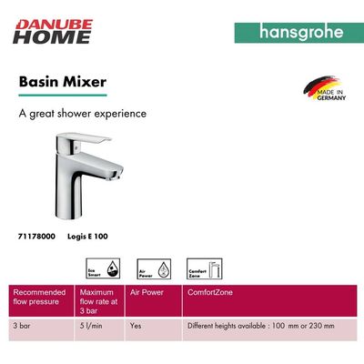 Hansgrohe Logis E Single Lever Basin Mixer 100 With Pop Up Waste Chrome