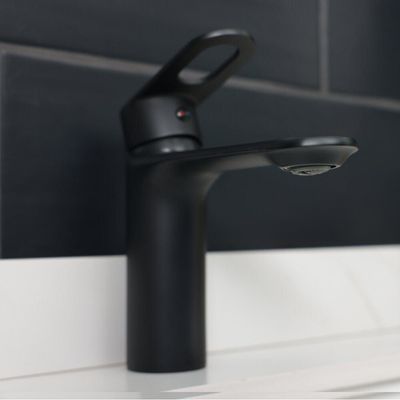 Milano Dito Basin Mixer Tap with Pop Up Waste & Flexible Pipe - Matte Black