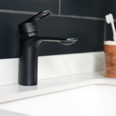 Milano Dito Basin Mixer Tap with Pop Up Waste & Flexible Pipe - Matte Black