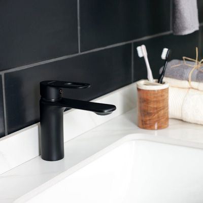 Milano Dito Basin Mixer Tap with Pop Up Waste & Flexible Pipe - Matte Black