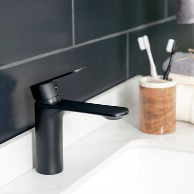 Milano Dito Basin Mixer Tap with Pop Up Waste & Flexible Pipe - Matte Black