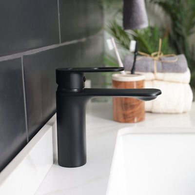 Milano Dito Basin Mixer Tap with Pop Up Waste & Flexible Pipe - Matte Black