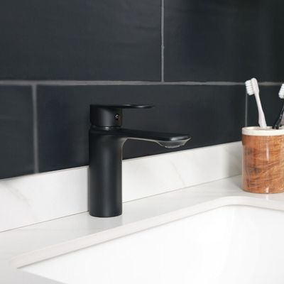 Milano Dito Basin Mixer Tap with Pop Up Waste & Flexible Pipe - Matte Black