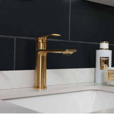 Milano Melz Basin Mixer Tap with Pop Up Waste & Flexible Pipe - Matte Gold