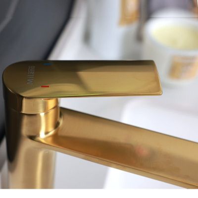 Milano Melz Basin Mixer Tap with Pop Up Waste & Flexible Pipe - Matte Gold