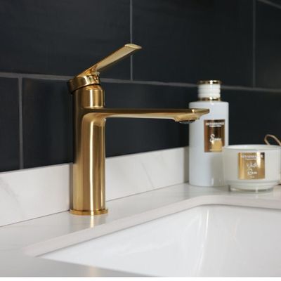 Milano Melz Basin Mixer Tap with Pop Up Waste & Flexible Pipe - Matte Gold