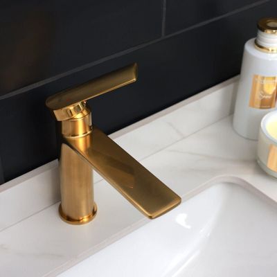 Milano Melz Basin Mixer Tap with Pop Up Waste & Flexible Pipe - Matte Gold