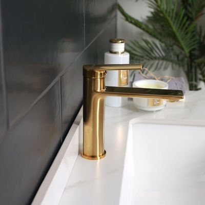 Milano Melz Basin Mixer Tap with Pop Up Waste & Flexible Pipe - Matte Gold