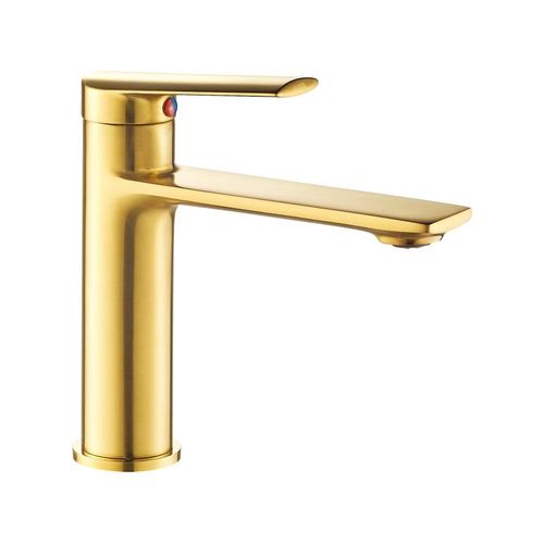 Milano Melz Basin Mixer Tap with Pop Up Waste & Flexible Pipe - Matte Gold