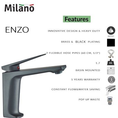 Milano Enzo Basin Mixer Grey Colort