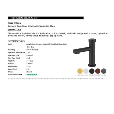 CM Euphoria Basin Mixer With Pop Up Waste Matt Black