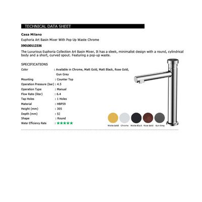 CM Euphoria Art Basin Mixer With Pop Up Waste Chrome A1003A