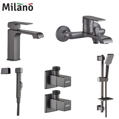 Milano Power Collection - Matt Grey (Basin+Bath+Shattaf+Angle Valve+Kit)