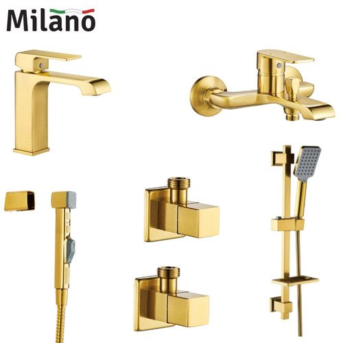 Milano Power Collection - Matt Gold (Basin+Bath+Shattaf+Angle+Valve+Kit)