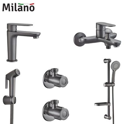 Milano Verdi Collection - Matt Grey (Basin+Bath+Shattaf+Angle Valve+Kit)
