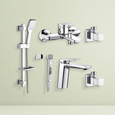 Milano Yana Collection 6 Pcs Set Of (Basin+Bath+Shattaf+2Pcs Angle Valve+Kit)-Made In China