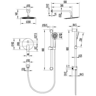Milano Luxe Bayz Two Way Concealed Bath Shower Mixer Complete Set Brush Nickel