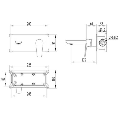 Milano Luxe Bayz Wall Mounted Basin Mixer Brush Nickel