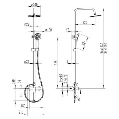Milano Plus Bayz Plus Bath Shower Mixer Complete Set Blk Color