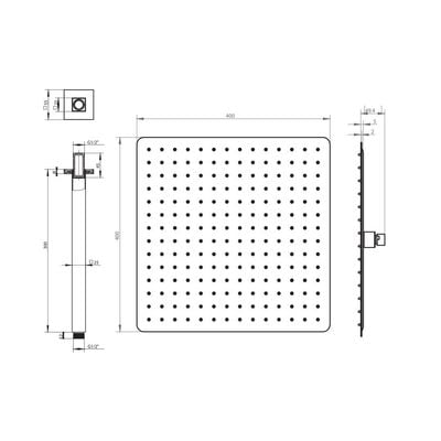 Milano Titan Shower Over Head SS304 With Brass Arm 400X400Mm