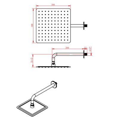 Milano  Shower Over Head Ss 304 Square Model Dp 2204 300X300Mm