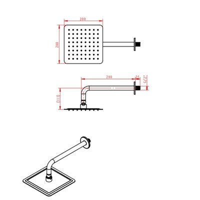 Milano  Shower Over Head Ss 304  Square  Model Dp2207 200X200Mm