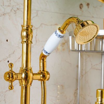 Milano Gold Bath Shower with Rod & Rain Shower Complete Set