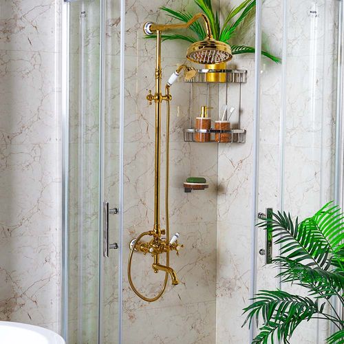 Milano Gold Bath Shower with Rod & Rain Shower Complete Set