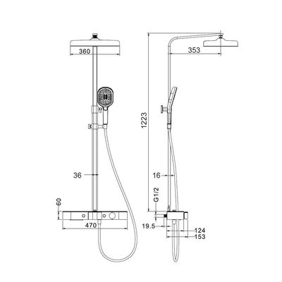 Milano Piano Plus Round Rain Shower Matt Grey Combo