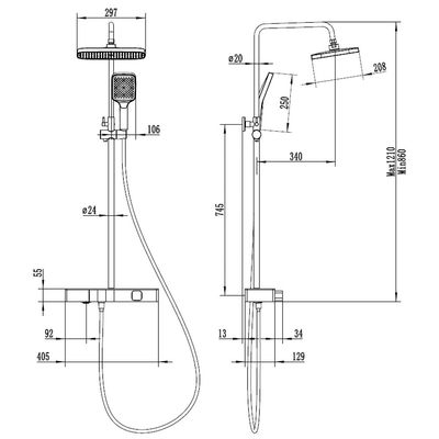 Milano Piano Plus Square Rain Shower Matt Grey