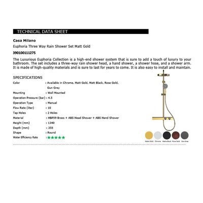 CM Euphoria Rain Shower Three Way Shower Set Matt Gold