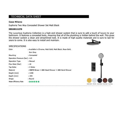 CM Euphoria Two Way Concealed Shower Set Matt Black
