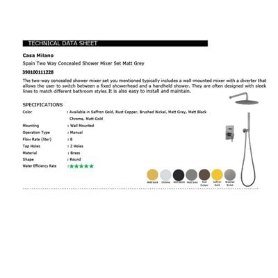 CM Spain Two Way Concealed Shower Mixer Complete Set Matt Grey