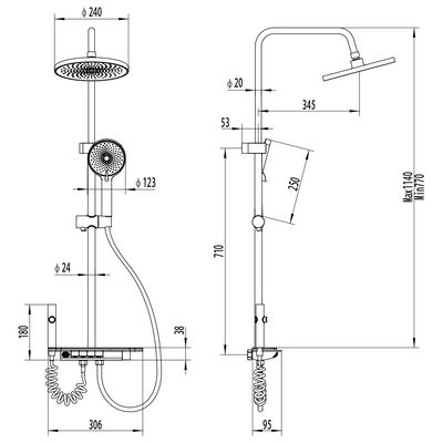 Milano Plus Piano Rain Shower Round Gun Grey - Made In China
