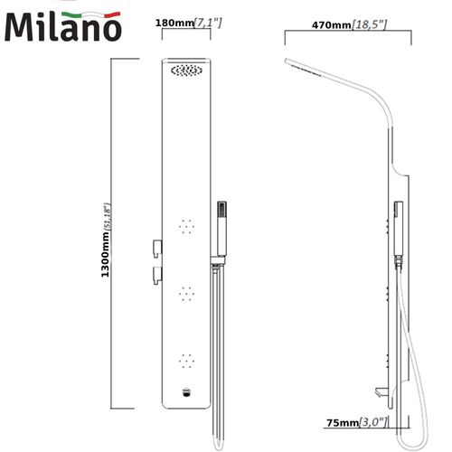 Milano Poncho Shower Panel Chrome A205-2DAW 130X18 Cm