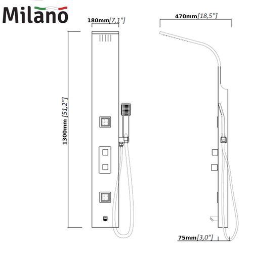 Milano Julian Shower Panel Matt Black ES001-BDAB 130X18 Cm