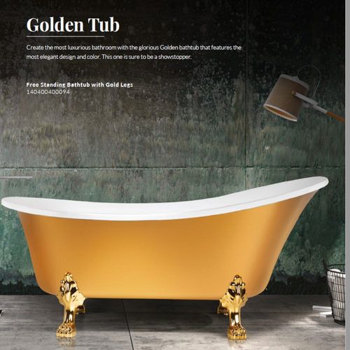 Milano Acrylic Freestanding Bathtub with Gold Leg & Pop Up waste - 170x70 cm