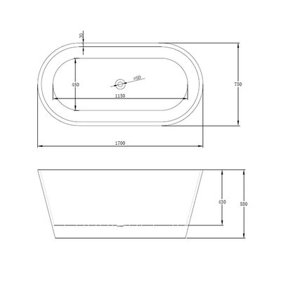 Milano Free Standing Bathtub Oval Wa5012-1  170X75Cm White