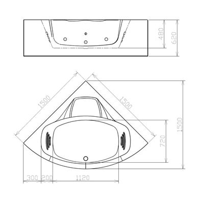 Milano Hana Massage Bathtub 1500*1500*650 W/ Matt Grey Mixer - Made In China