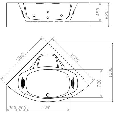 Milano Hana Massage Bathtub 1500*1500*650 W/ Matt Black Mixer