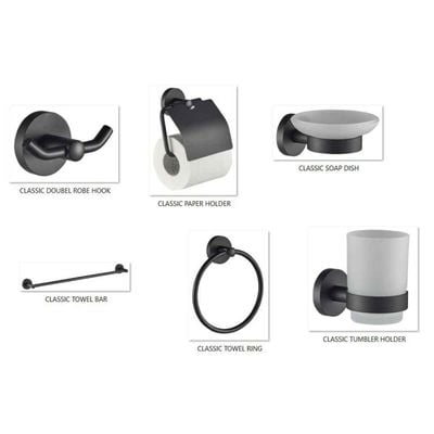 Milano Classic Bathroom Accs 1600 - 6 Pcs Gift Set Matt Black