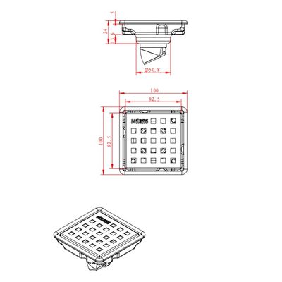 Milano Shower Drain 100*100Mm Chrome Mirror Finish Dll1010-Dc