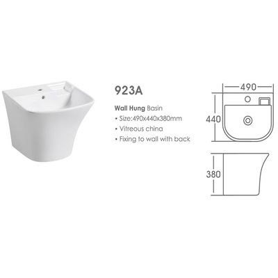 Milano Luxe Plazzo Wall Hung Basin 490X440X380 Mm